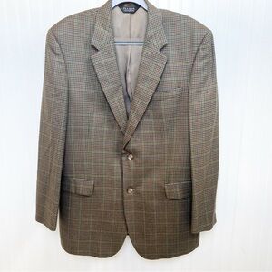 Jos A Bank Brown & Multicolor Houndstooth Plaid 100% Wool Blazer Sports Jacket